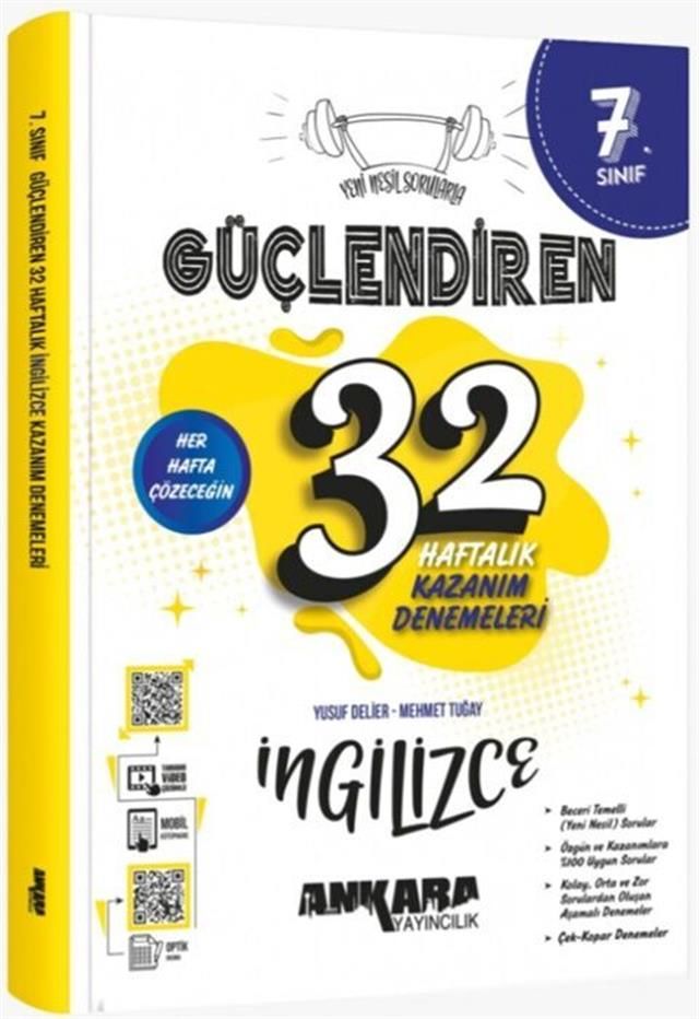 Ankara Yayıncılık 7. Sınıf İngilizce Güçlendiren 32 Haftalık Kazanım Denemeleri