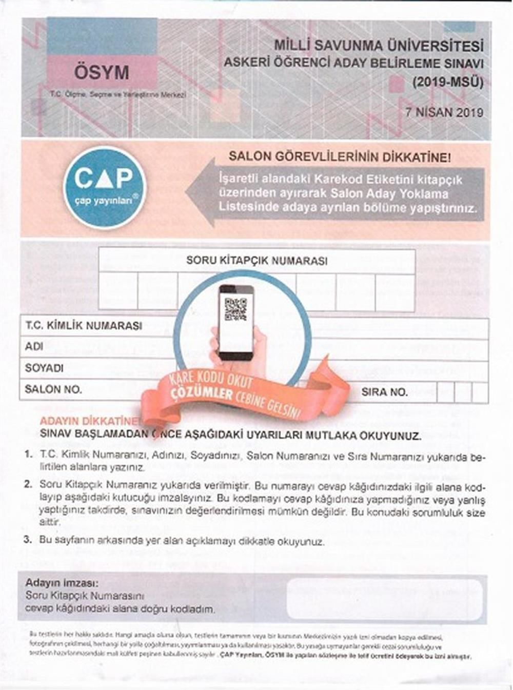 Çap Yayınları 2019 MSÜ Tıpkı Basım